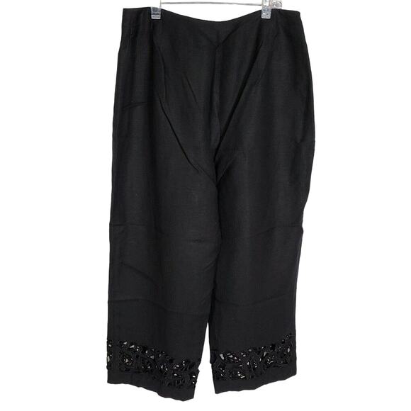 Larry Levine Womens Cropped Pants Size 8 Cropped Embroidered Detail Linen Blend - Picture 2 of 11